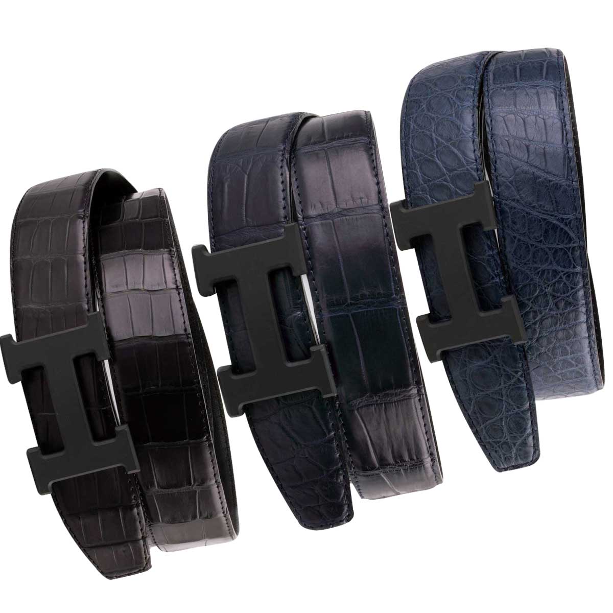 Classic leather belt with matt black H buckle - Alligator – ABP Concept